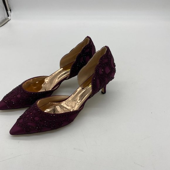 XYD Dark Purple Pointed Toe Low Heel D'Orsay Rhinestone Pumps Bridal Shoes - Picture 4 of 9